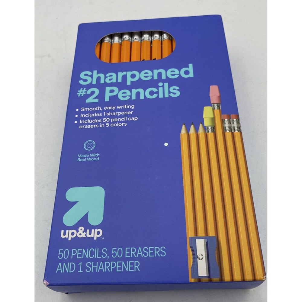 Up&Up Sharpened #2 Pencils 50-Pack + 50 Erasers & 1 Sharpener – New Sealed Class